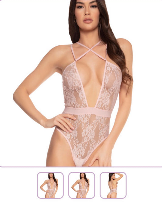 Strappy Thong Body Suit - Pink Champagne - S, L, and XL