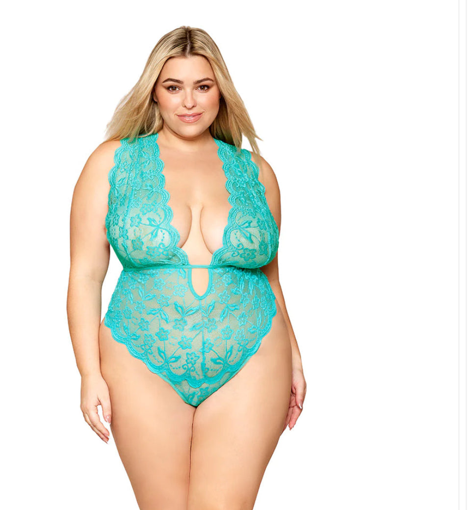 Friends With Benefits - Ocean - Teal Scalloped Teddy Lingerie - 2XL Only
