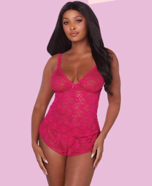 Lacy Magenta Cami and Shorts - M Only